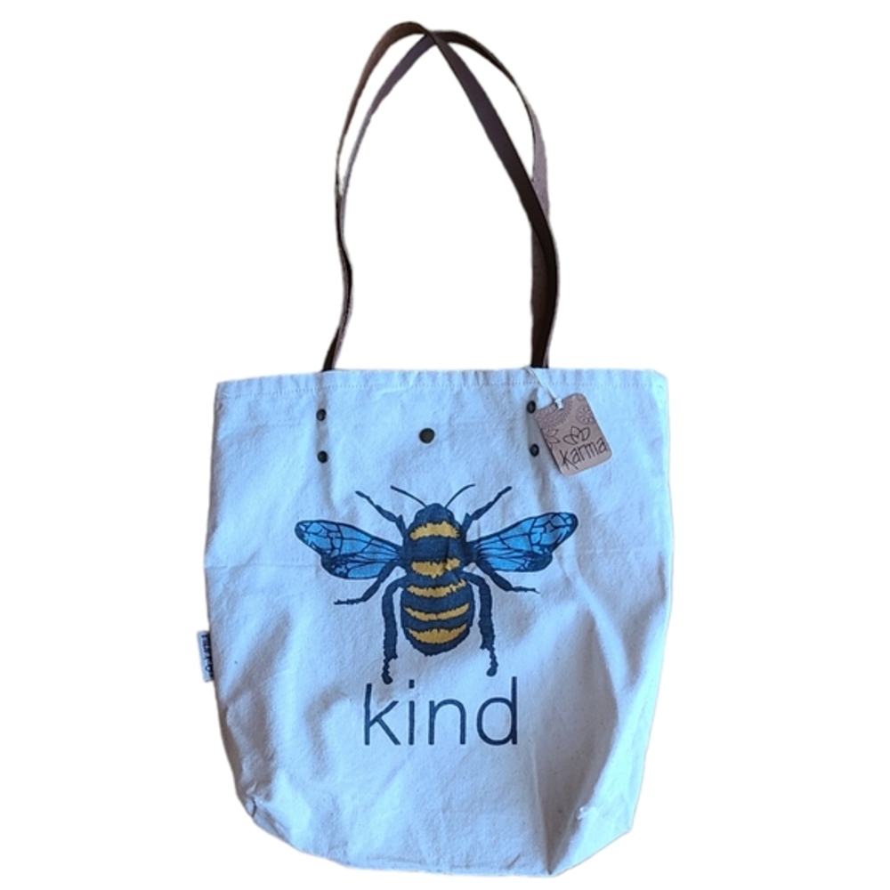Karma Cotton Canvas Book Tote Bag Bee Kind